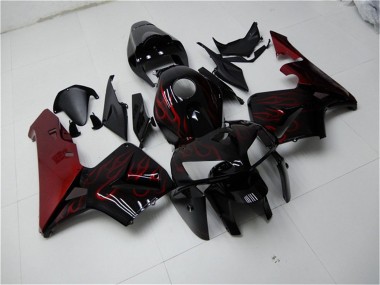 Beste Honda CBR600RR Motorrad Verkleidung Kit 2005-2006 - Glanzendes Schwarz Rot Flamme