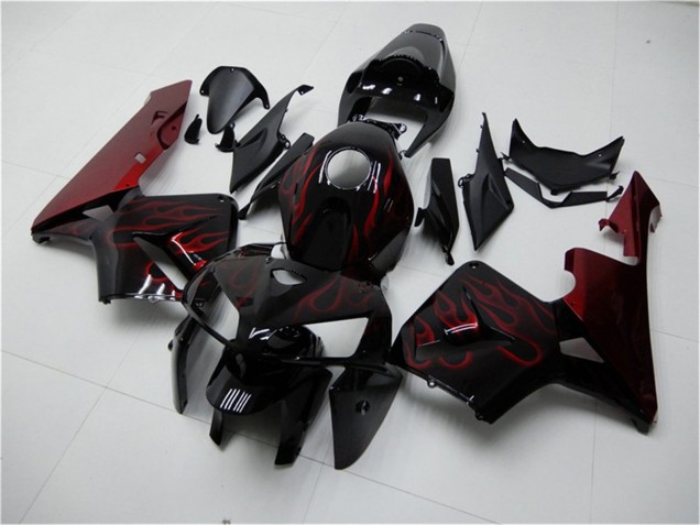 Beste Honda CBR600RR Motorrad Verkleidung Kit 2005-2006 - Glanzendes Schwarz Rot Flamme