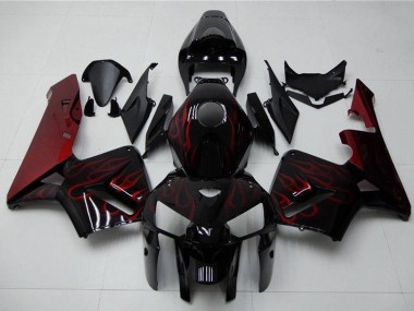 Beste Honda CBR600RR Motorrad Verkleidung Kit 2005-2006 - Glanzendes Schwarz Rot Flamme