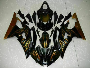 Beste Yamaha YZF R6 Motorrad Verkleidung 2008-2016 - Glanzendes Schwarz Gold Flamme