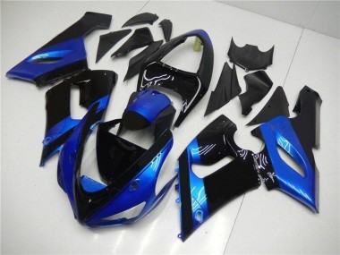 Beste Kawasaki ZX6R Motorrad Verkleidung Kit 2005-2006 - Blau Glanzendes Schwarz