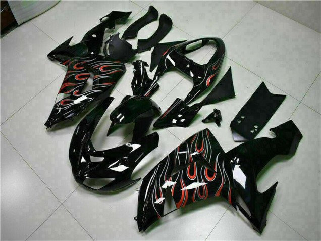 Beste Kawasaki ZX10R Motorrad Verkleidung Kit 2006-2007 - Glanzendes Schwarz Rot Flamme
