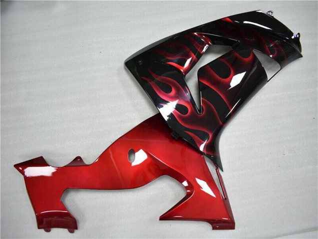 Beste Kawasaki ZX10R Motorrad Verkleidung 2006-2007 - Glanzendes Schwarz Rot Flamme