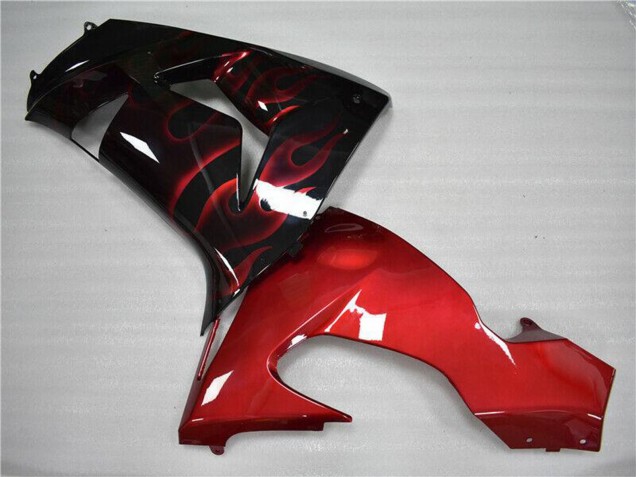 Beste Kawasaki ZX10R Motorrad Verkleidung 2006-2007 - Glanzendes Schwarz Rot Flamme