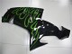 Beste Kawasaki ZX10R Motorrad Verkleidung 2006-2007 - Glanzendes Schwarz Grun Flamme