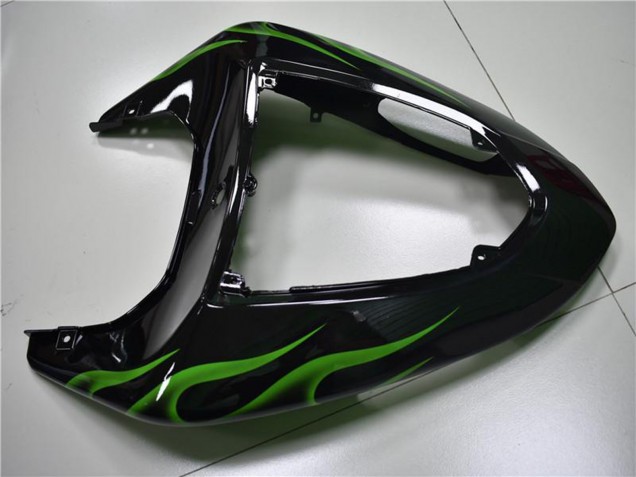 Beste Kawasaki ZX10R Motorrad Verkleidung 2006-2007 - Glanzendes Schwarz Grun Flamme