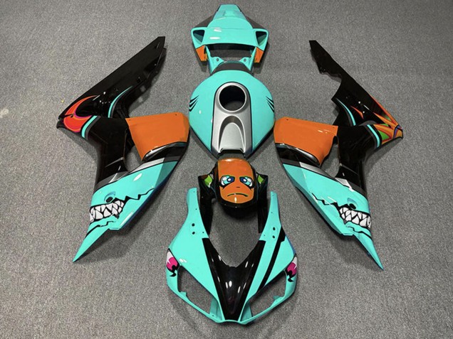 Beste Honda CBR1000RR Motorrad Verkleidung 2006-2007 - Cyan Blau Orange Glanzendes Schwarz Hai