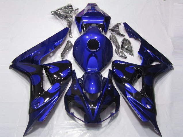 Beste Honda CBR1000RR Motorrad Verkleidung 2006-2007 - Blau Glanzendes Schwarz Flamme