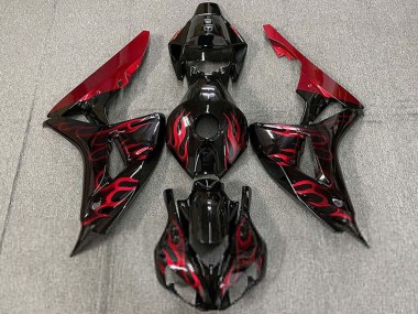 Beste Honda CBR1000RR Motorrad Verkleidung 2006-2007 - Glanzendes Schwarz Rot Flamme