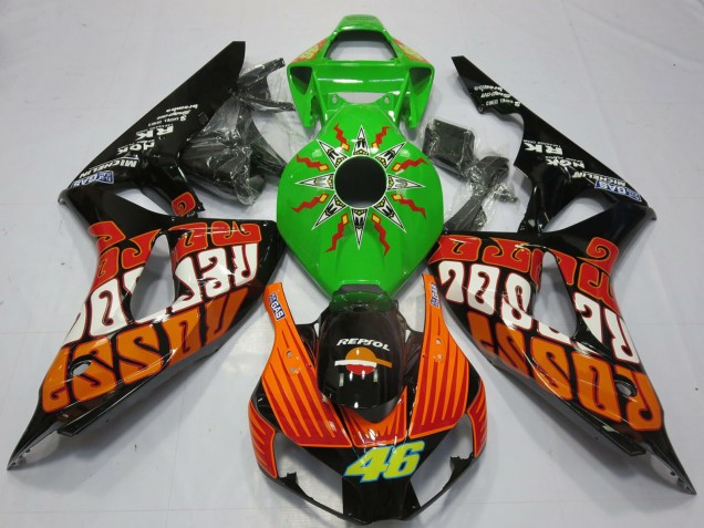 Beste Honda CBR1000RR Motorrad Verkleidung 2006-2007 - Grun Orange Glanzendes Schwarz Rossi 46
