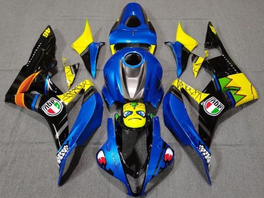 Beste Honda CBR600RR Motorrad Verkleidung 2007-2008 - Blau Gelb Glanzendes Schwarz Hai