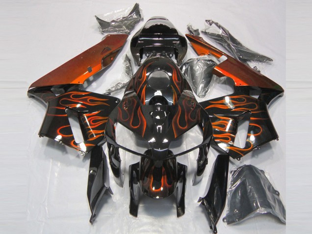 Beste Honda CBR600RR Motorrad Verkleidung 2005-2006 - Glanzendes Schwarz Orange Flamme