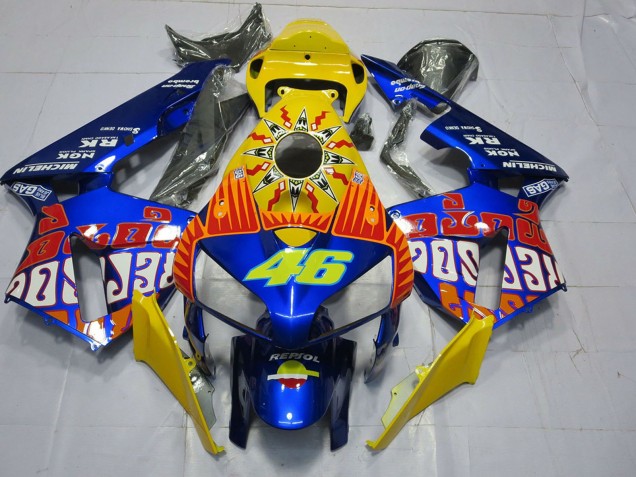 Beste Honda CBR600RR Motorrad Verkleidung 2005-2006 - Gelb Blau Rossi 46