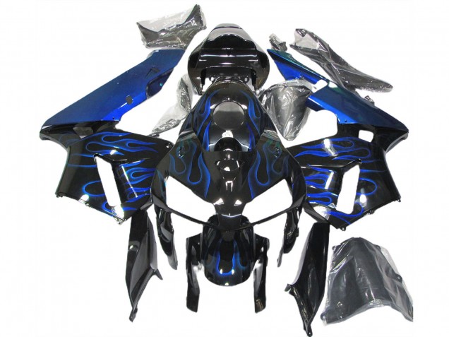 Beste Honda CBR600RR Motorrad Verkleidung 2005-2006 - Glanzendes Schwarz Blau Flamme