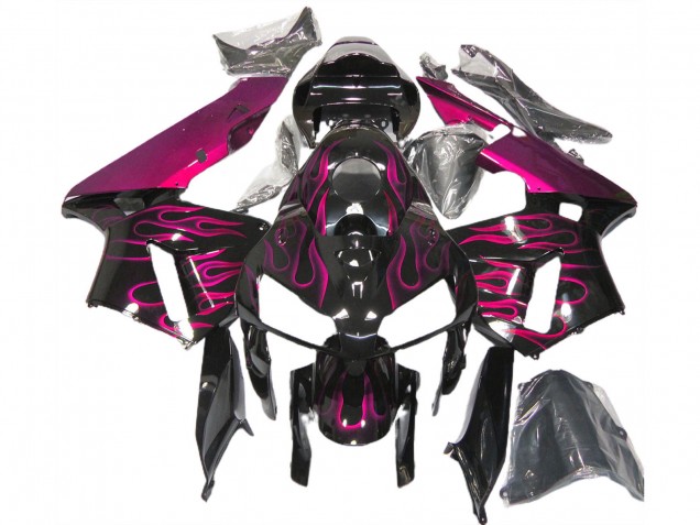 Beste Honda CBR600RR Motorrad Verkleidung 2005-2006 - Glanzendes Schwarz Rosa Flamme