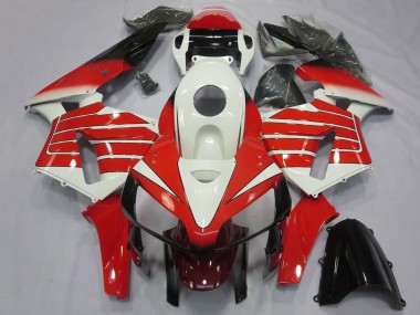 Beste Honda CBR600RR Motorrad Verkleidung 2005-2006 - Weiss Rot Schwarz Large Streifen