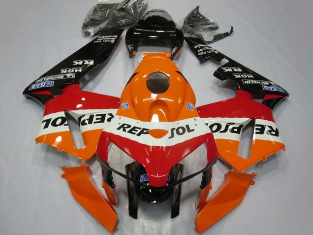 Beste Honda CBR600RR Motorrad Verkleidung 2005-2006 - Orange Weiss Rot Glanzendes Schwarz Repsol