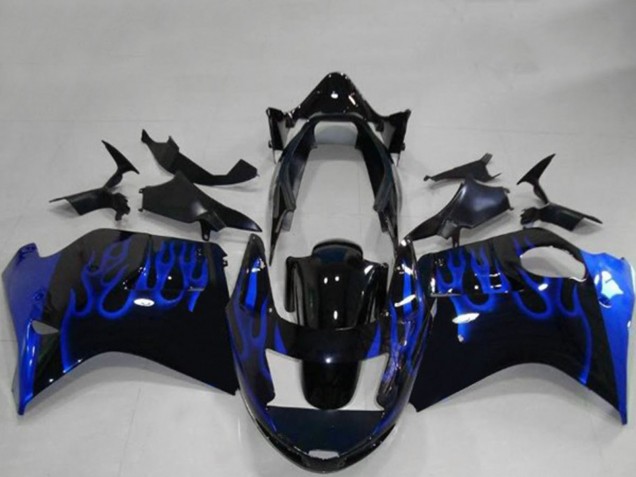 Beste Honda CBR1100XX Blackbird Motorrad Verkleidung 1996-2007 - Glanzendes Schwarz Blau Flamme