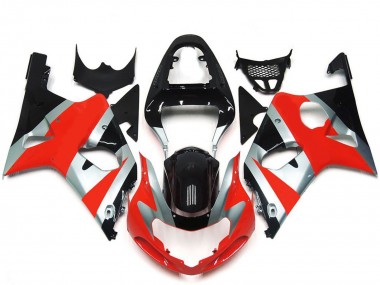 Beste Suzuki GSXR 1000 Motorrad Verkleidung 2000-2002 - Silber Rot Glanzendes Schwarz OEM Stil