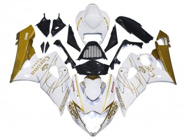 Beste Suzuki GSXR 1000 Motorrad Verkleidung 2005-2006 - Weiss Gold Corona Massgeschneidert
