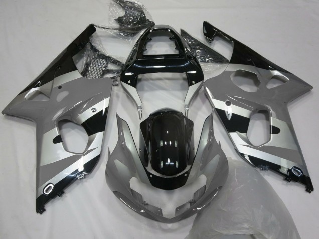 Beste Suzuki GSXR 1000 Motorrad Verkleidung 2000-2002 - Grau Silber Glanzendes Schwarz OEM Stil