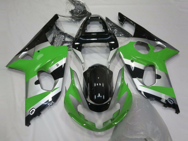 Beste Suzuki GSXR 1000 Motorrad Verkleidung 2000-2002 - Grun Silber Glanzendes Schwarz OEM Stil