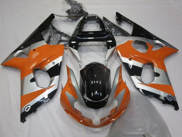 Beste Suzuki GSXR 1000 Motorrad Verkleidung 2000-2002 - Orange Silber Glanzendes Schwarz OEM Stil