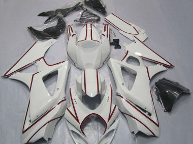 Beste Suzuki GSXR 1000 Motorrad Verkleidung 2007-2008 - Weiss mit Rot PinStreifen