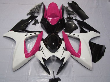 Beste Suzuki GSXR 600 / GSXR 750 Motorrad Verkleidung 2006-2007 - Rosa Weiss Glanzendes Schwarz Stern