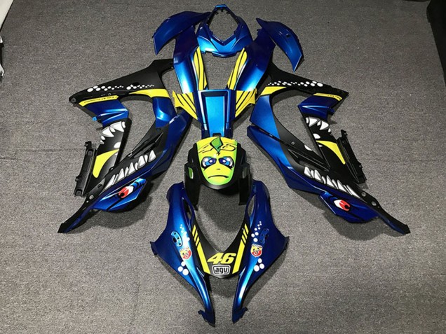 Beste Kawasaki ZX10R Motorrad Verkleidung 2016-2020 - Metallisch Blau Gelb Hai 46