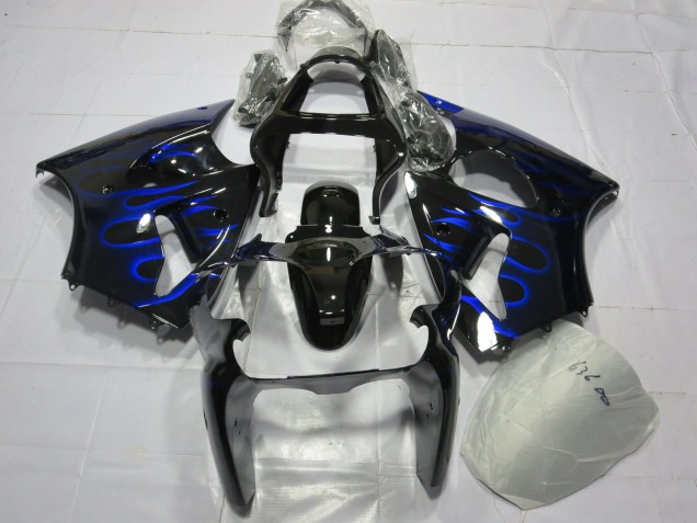Beste Kawasaki ZX6R Motorrad Verkleidung 2000-2002 - Glanzendes Schwarz Blau Flamme