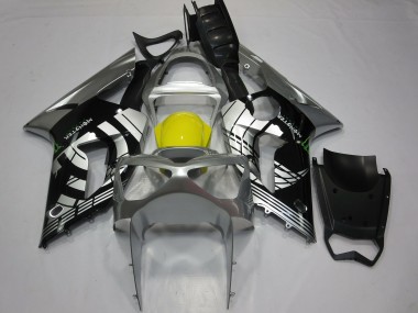 Beste Kawasaki ZX6R Motorrad Verkleidung 2003-2004 - Silber Gelb Glanzendes Schwarz
