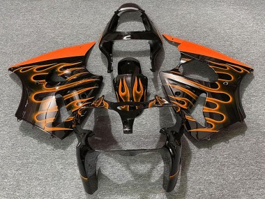 Beste Kawasaki ZX6R Motorrad Verkleidung 2000-2002 - Glanzendes Schwarz Orange Flamme