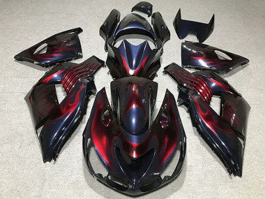 Beste Kawasaki ZX14R Motorrad Verkleidung 2006-2011 - Chameleon Blau Schwarz Rot Flamme