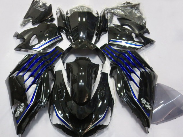 Beste Kawasaki ZX14R ZZR1400 Motorrad Verkleidung 2012-2024 - Glanzendes Schwarz Blau