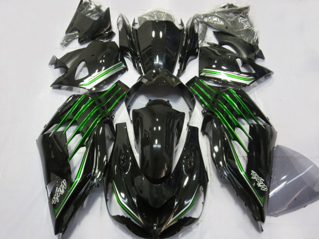 Beste Kawasaki ZX14R ZZR1400 Motorrad Verkleidung 2012-2024 - Glanzendes Schwarz Grun