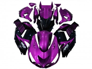 Beste Kawasaki ZX14R Motorrad Verkleidung 2006-2011 - Lila Glanzendes Schwarz Weiss Ninja