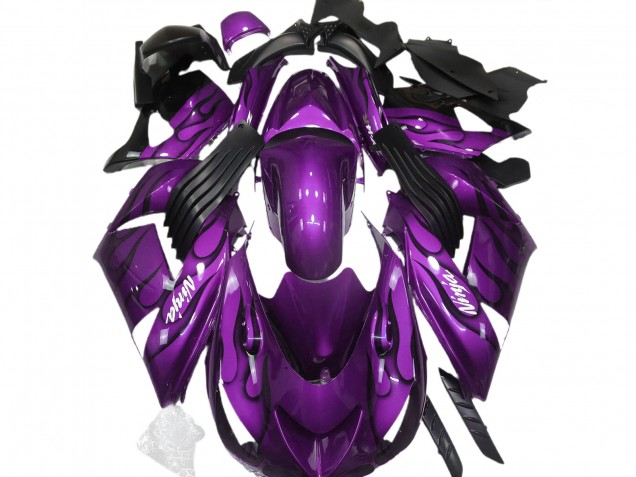 Beste Kawasaki ZX14R Motorrad Verkleidung 2006-2011 - Lila Schwarz Flamme Weiss Ninja