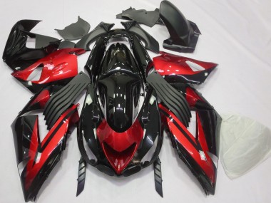 Beste Kawasaki ZX14R Motorrad Verkleidung 2006-2011 - Rot Glanzendes Schwarz Streifen