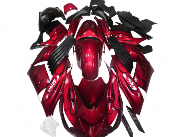 Beste Kawasaki ZX14R Motorrad Verkleidung 2006-2011 - Rot Schwarz Flamme Weiss Ninja