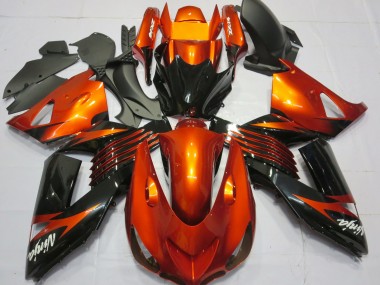 Beste Kawasaki ZX14R Motorrad Verkleidung 2006-2011 - Orange Glanzendes Schwarz