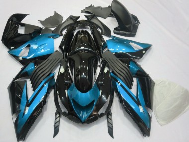 Beste Kawasaki ZX14R Motorrad Verkleidung 2006-2011 - Hellblau Glanzendes Schwarz