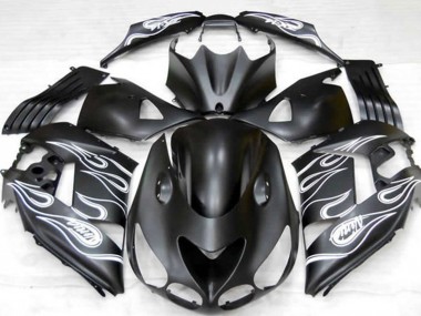 Beste Kawasaki ZX14R Motorrad Verkleidung 2006-2011 - Matt Schwarz Silber Flamme