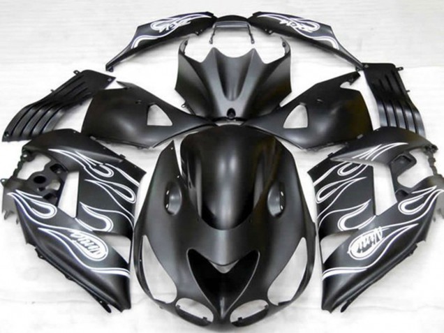 Beste Kawasaki ZX14R Motorrad Verkleidung 2006-2011 - Matt Schwarz Silber Flamme