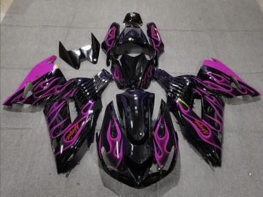 Beste Kawasaki ZX14R Motorrad Verkleidung 2006-2011 - Glanzendes Schwarz Lila Flamme