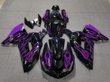 Beste Kawasaki ZX14R Motorrad Verkleidung 2006-2011 - Glanzendes Schwarz Lila Flamme