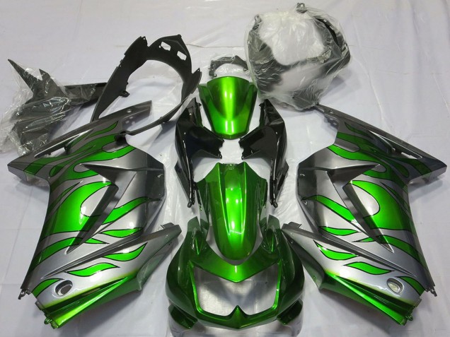 Beste Kawasaki Ninja 250 Motorrad Verkleidung 2008-2012 - Silber Grun Flamme