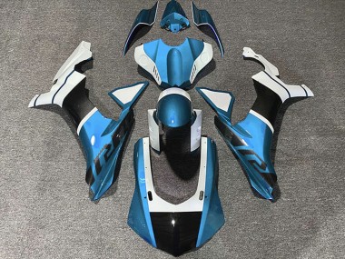 Beste Yamaha R1 Motorrad Verkleidung 2015-2019 - Hellblau Weiss Carbonfaser Accents