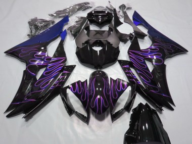 Beste Yamaha R6 Motorrad Verkleidung 2008-2016 - Blau Glanzendes Schwarz Lila Flamme
