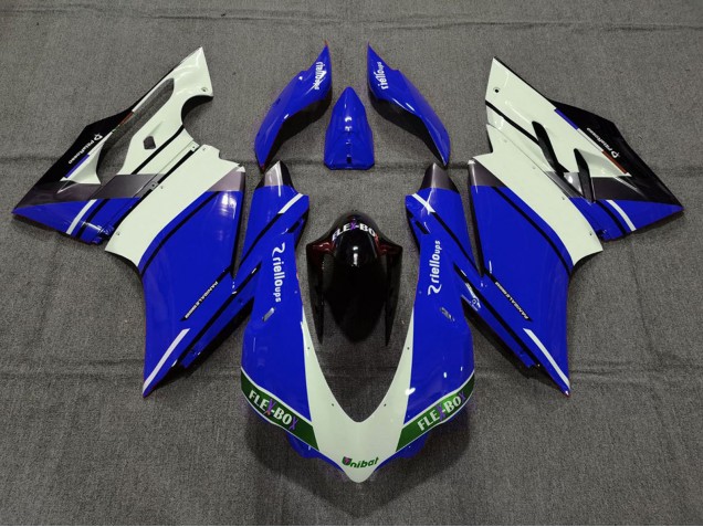 Beste Ducati 959 1299 Motorrad Verkleidung 2015-2020 - Blau Weiss Glanzendes Schwarz Unibat Flex-Box OEM Stil